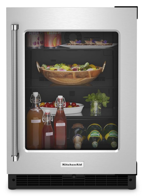 Kitchenaid KURR214KSB 24  Undercounter Refrigerator With Glass Door - Black Cabinet Stainless Doors on Sale