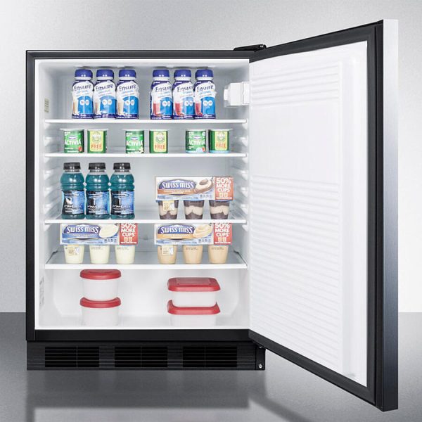 Summit FF7BKBISSHHADA Ada Compliant Built-In Undercounter All-Refrigerator For General Purpose Or Commercial Use, Auto Defrost W Ss Door, Horizontal Handle, And Black Cabinet For Sale