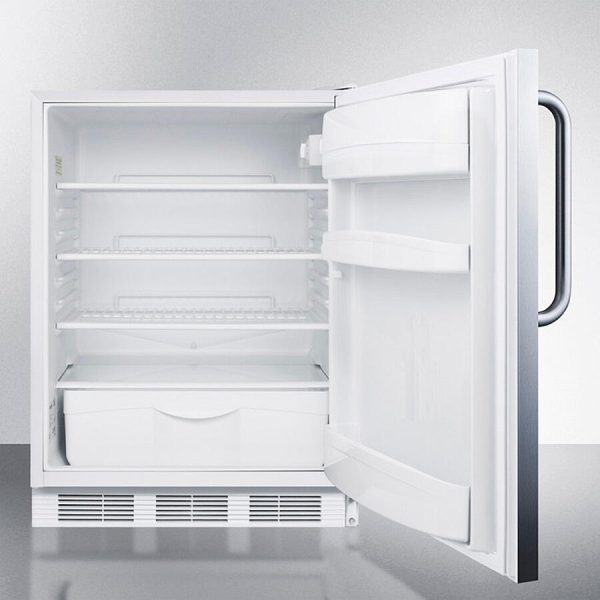 Summit FF6WBISSTBADA Ada Compliant All-Refrigerator For Built-In General Purpose Use, Auto Defrost W Stainless Steel Wrapped Door, Towel Bar Handle, And White Cabinet on Sale